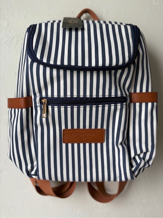 kathy ireland Handbags - Kathy Ireland Navy White Striped Canvas Backpack Faux Leather Trim NWT